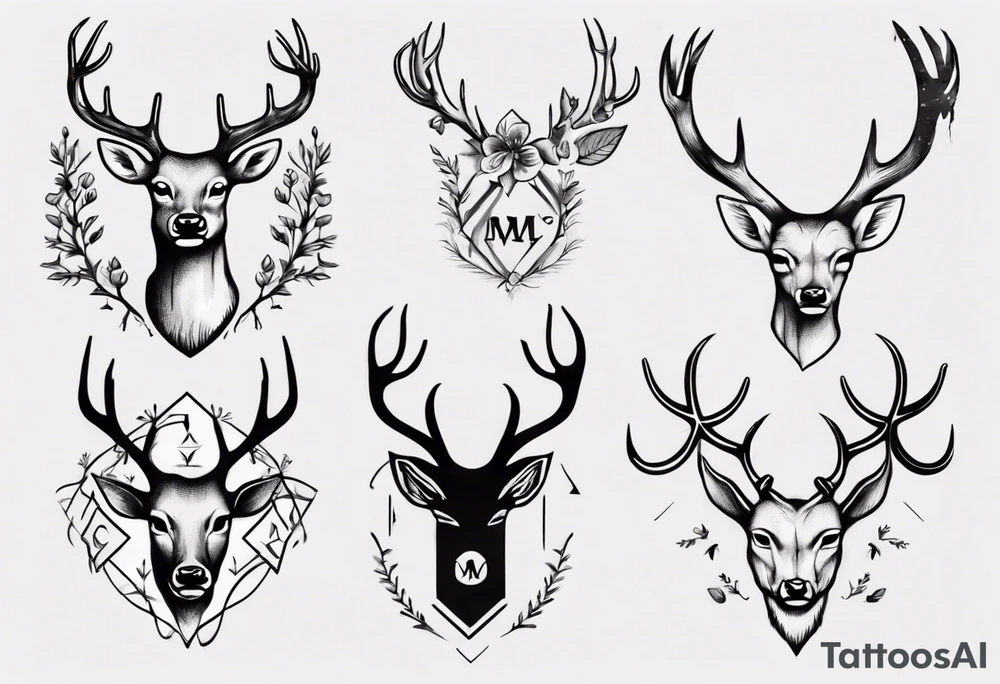 A deer's head and the within the antlers are the letters "M" and "S" tattoo idea