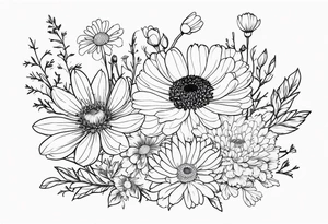 Chrysanthemum with wildflowers, poppy, complimentary flowers tattoo idea