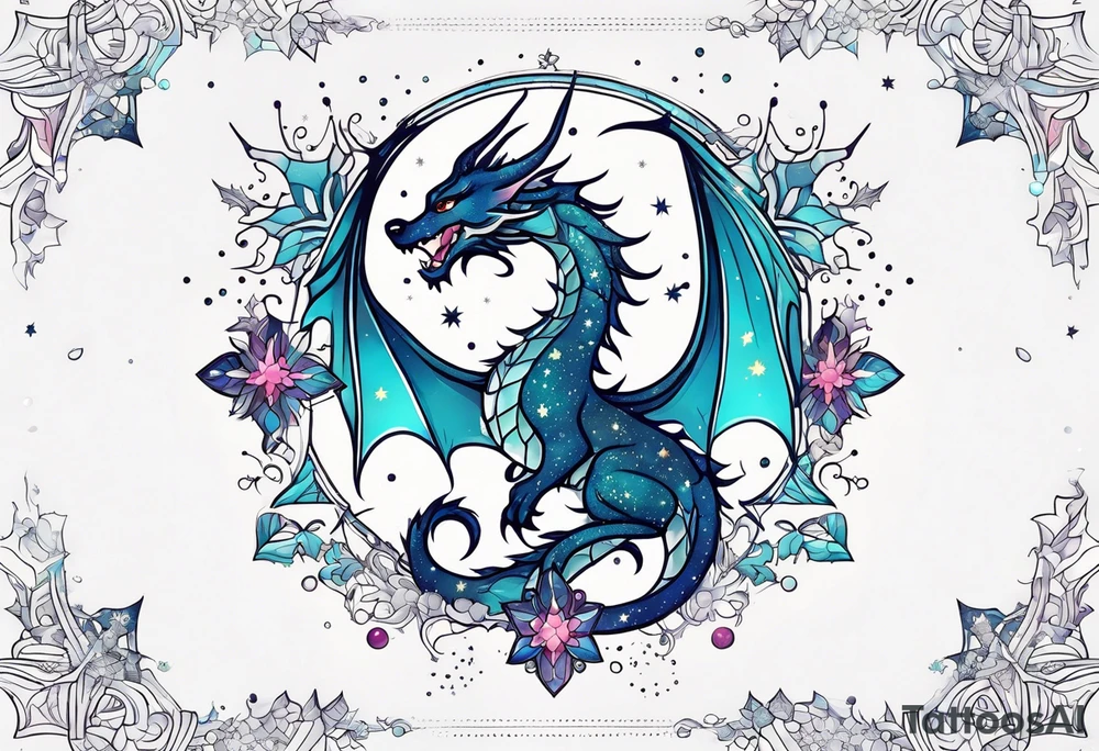 Constellation, kawaii dragon, snowflake tattoo idea
