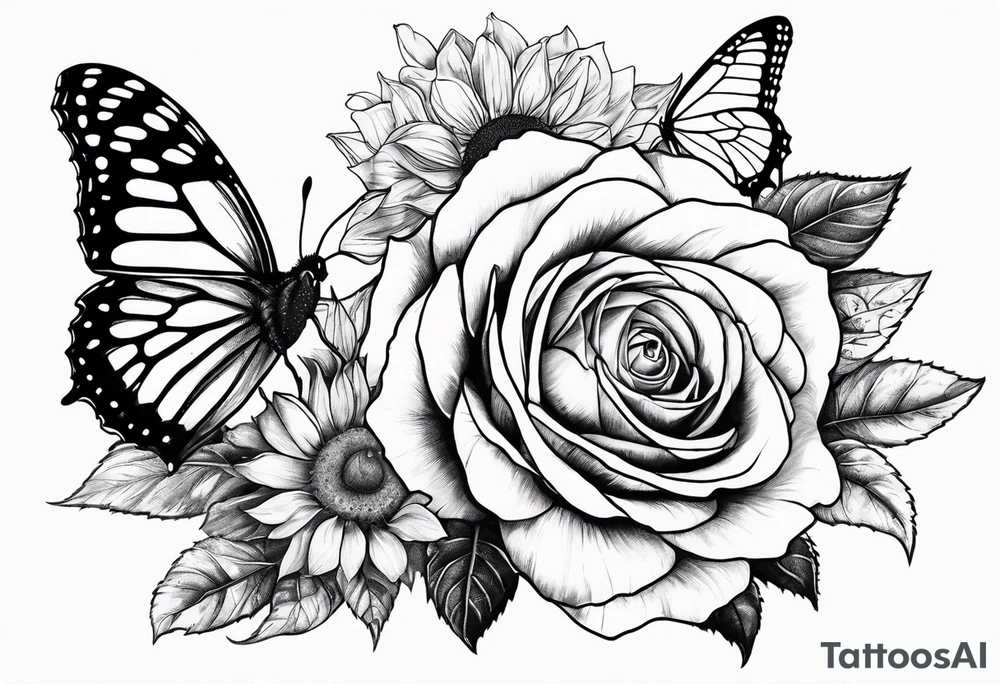Flower : rose , sunflower, camera, butterfly tattoo idea