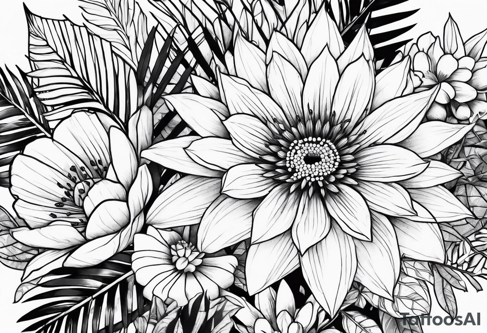 Jungle flowers safari tattoo idea