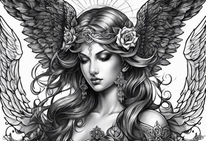 Male American guardian angel and demon angel combined together tattoo idea