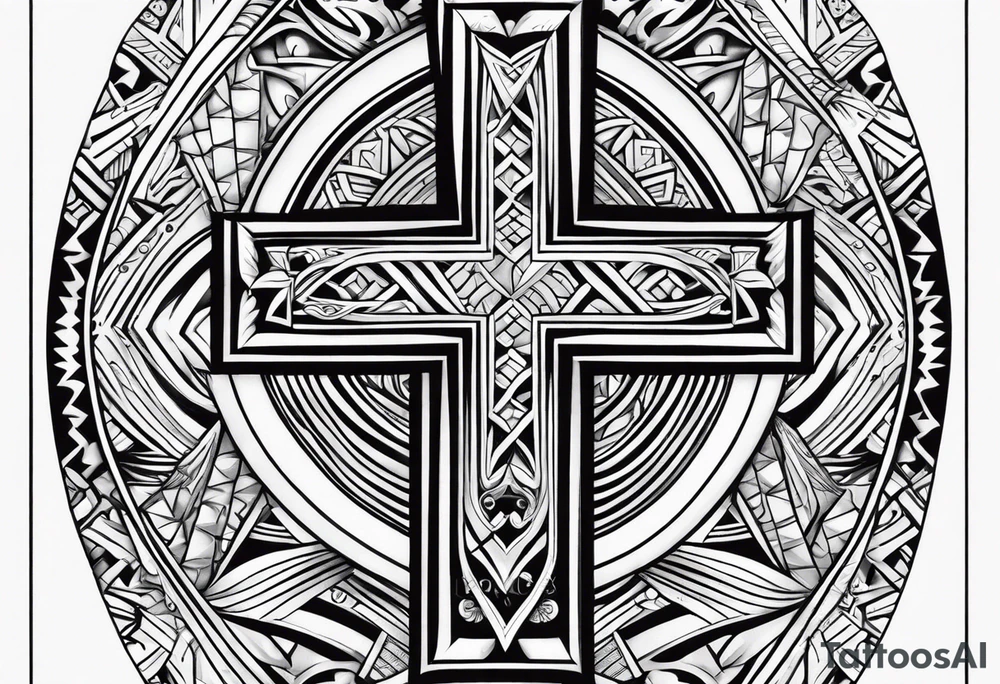 Samoan patterns surrounding a cross tattoo idea