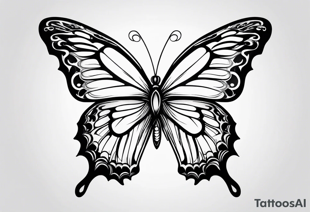 thin delicate contour butterfly tattoo idea