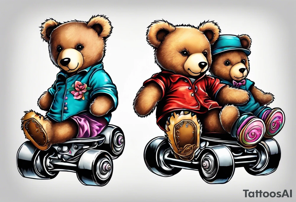 teddy bears wearing roller skates on their feet tattoo idea
