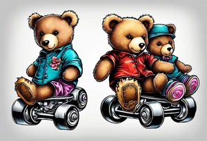 teddy bears wearing roller skates on their feet tattoo idea