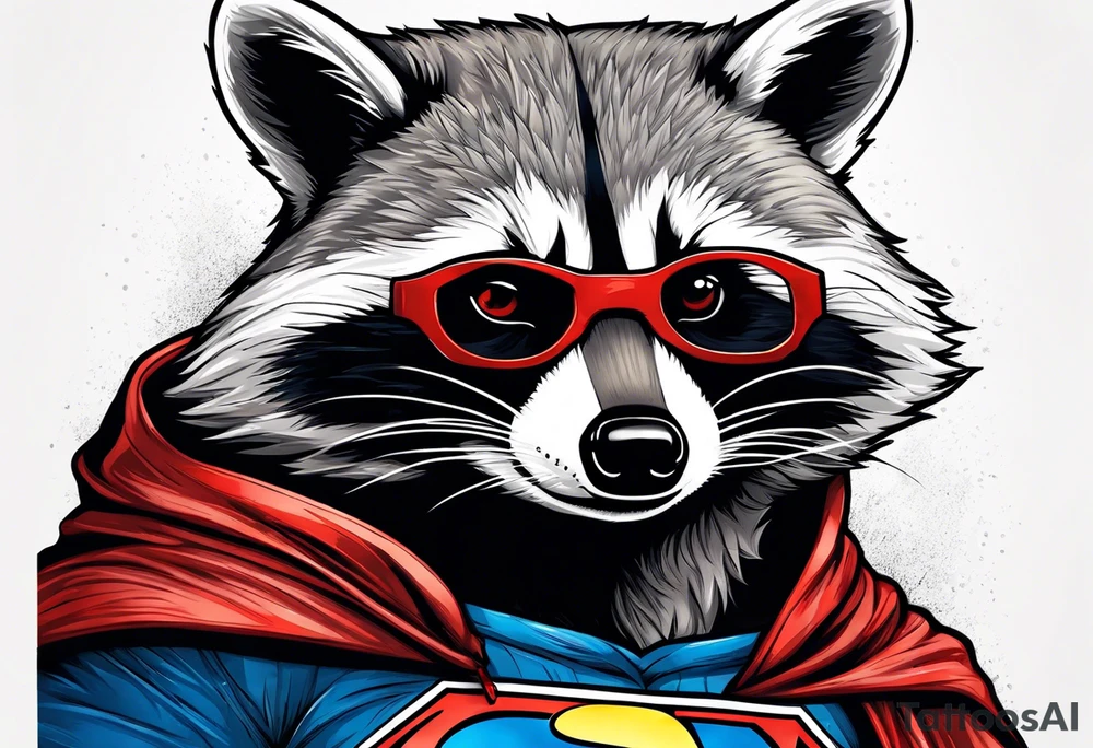 raccoon wearing a Superman hoodie tattoo idea