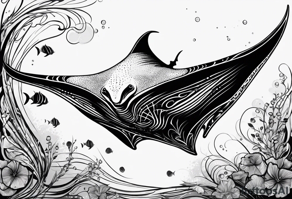 Manta ray swimming. Looking by the back tattoo idea