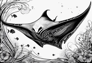 Manta ray swimming. Looking by the back tattoo idea