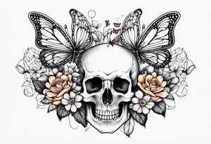 rib bones with flowers surrounding it and butterflies tattoo idea