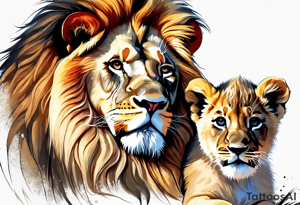 Father lion with two cub lions tattoo idea