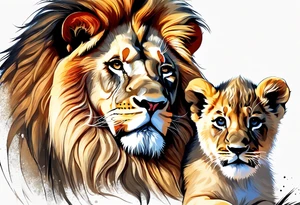 Father lion with two cub lions tattoo idea