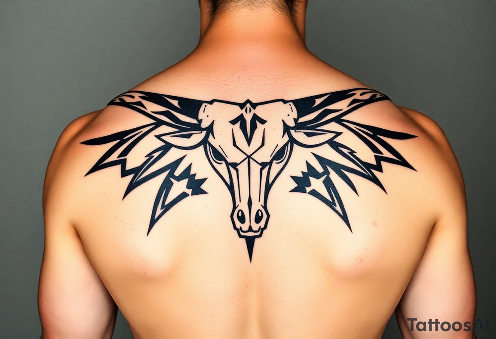 Texas longhorn who horns run along the muscles of the back tattoo idea