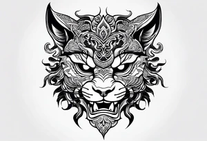 Half oni face mask,  half cat

So its a tatoo divided in the middle tattoo idea