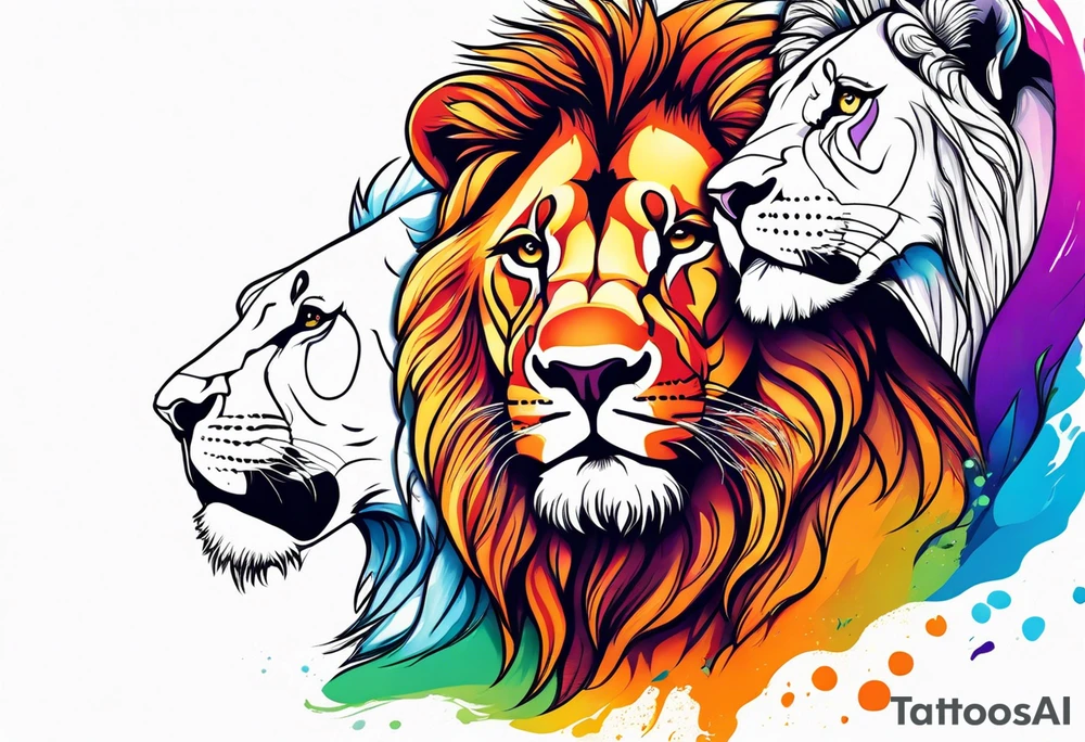 Realistic lion and lioness 
bonding tattoo idea