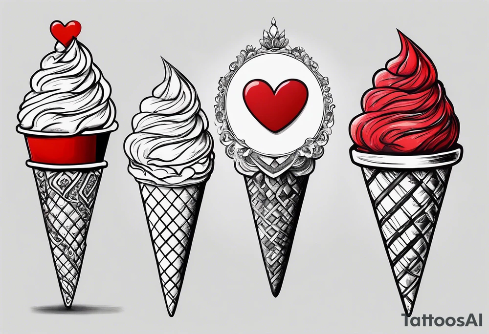 ice cream cone with small red heart on it somewhere while representing Paris tattoo idea