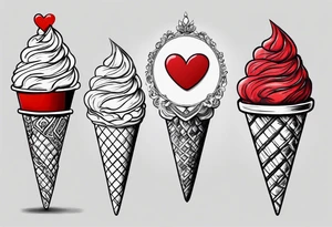 ice cream cone with small red heart on it somewhere while representing Paris tattoo idea