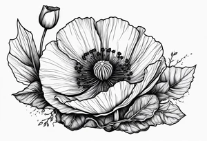 Poppy flower growing from a rock and roots grow down rock tattoo idea