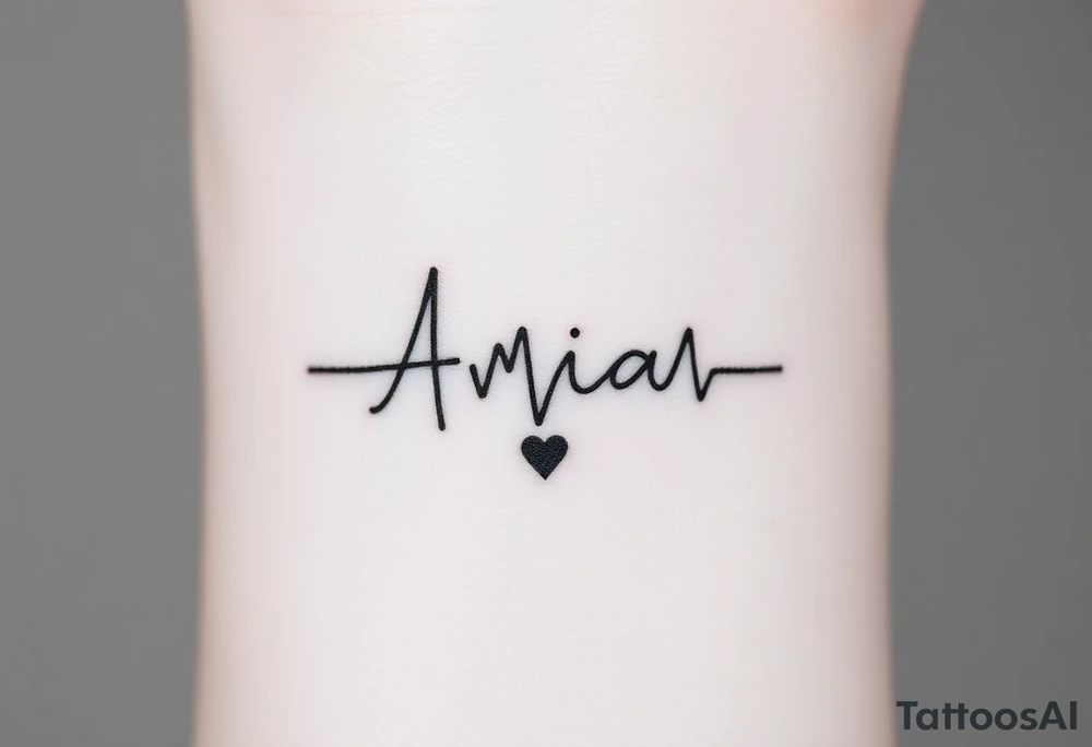 Name Aria to be written like a ECG with a little black heart at the end ,Minimal tattoo for wrist tattoo idea