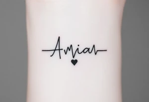 Name Aria to be written like a ECG with a little black heart at the end ,Minimal tattoo for wrist tattoo idea