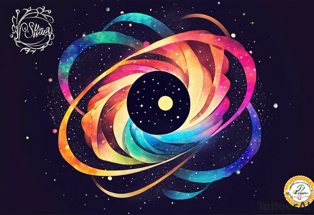 I want a spiral nebula space galaxy tattoo that's colorful and bright and cute and is nice to look at I don't want a traditional circle I want it like the ones thay look like an s shape and this tattoo will be on my left buttcheek and light colors I want more spread and less circle tattoo idea