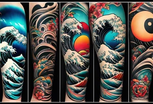 Leg sleeve wave tattoo idea