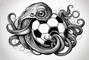 Squid with big tentacles holding a soccer ball tattoo idea