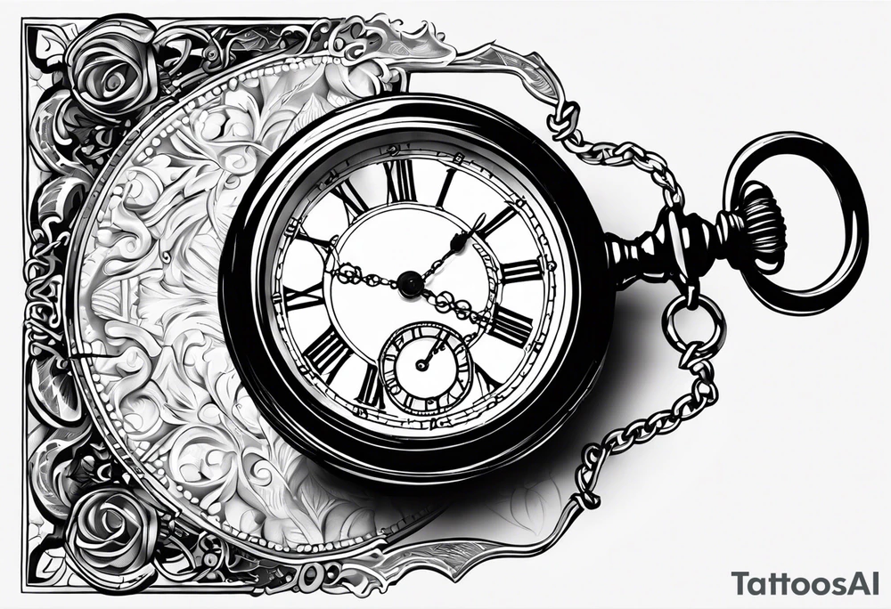 Pocket watch with chain and dates 28/08/1960-25/03/2024 tattoo idea