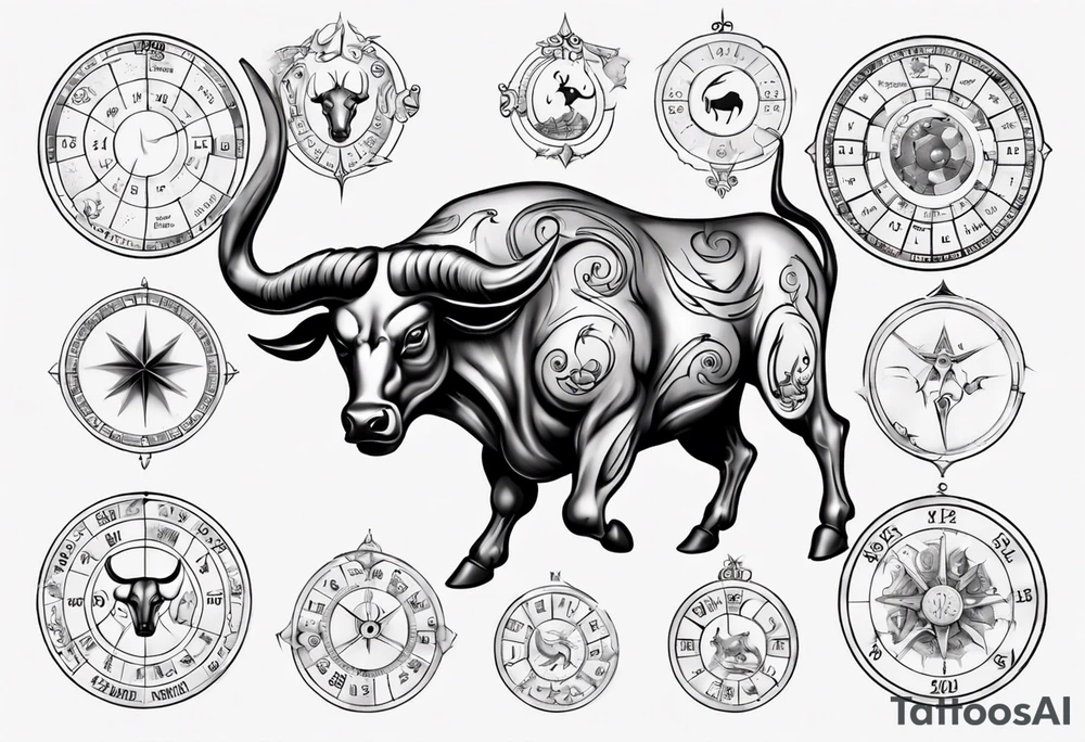 Taurus with astrology calendar tattoo idea