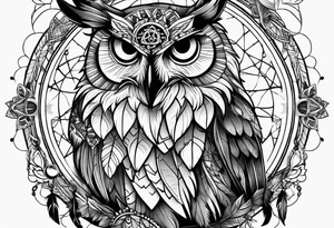 owl, wolf, beaver, and dream catcher tattoo idea
