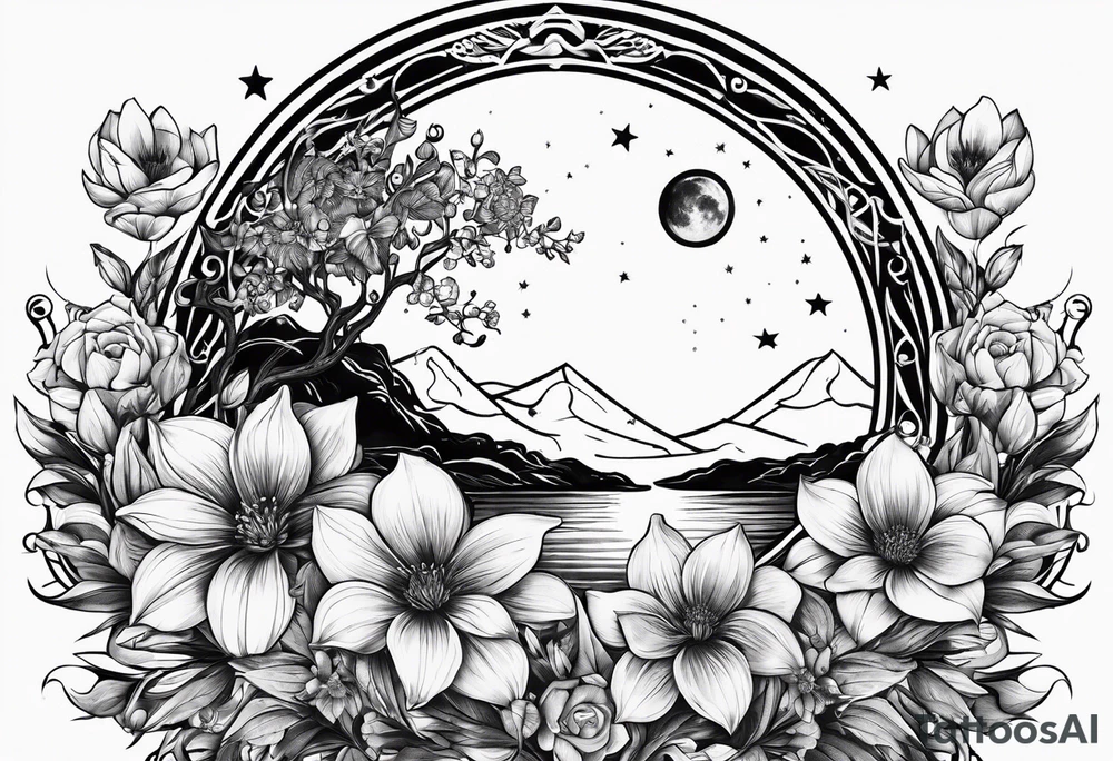 Étoile lune fleur  Timoté Valentin Clémentine tattoo idea