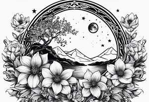 Étoile lune fleur  Timoté Valentin Clémentine tattoo idea