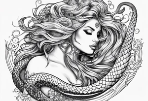 flowing serpent tail mermaid tattoo idea