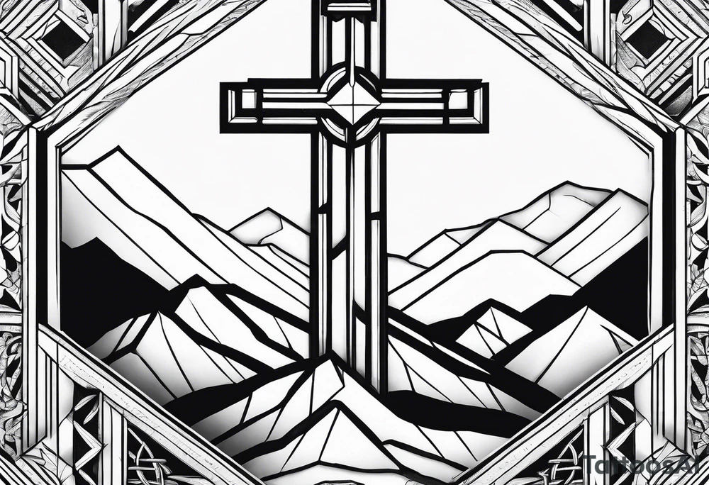 Calvary three crosses geometric tattoo idea