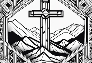 Calvary three crosses geometric tattoo idea