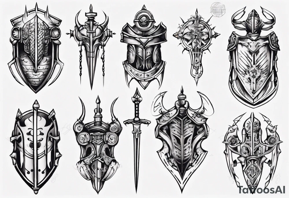 Medieval armor mechanical symmetrical tattoo idea