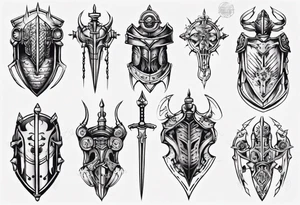 Medieval armor mechanical symmetrical tattoo idea
