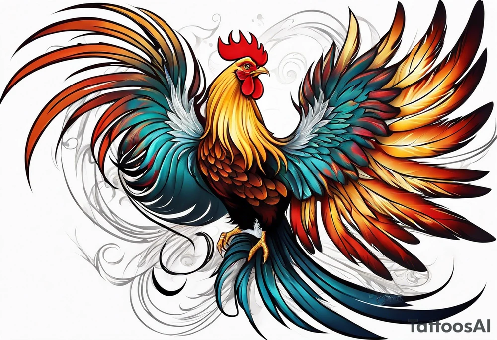 phoenix 
chinese 
rooster
long tail 
elegant 
wings down
long neck
long feathers
in flight tattoo idea