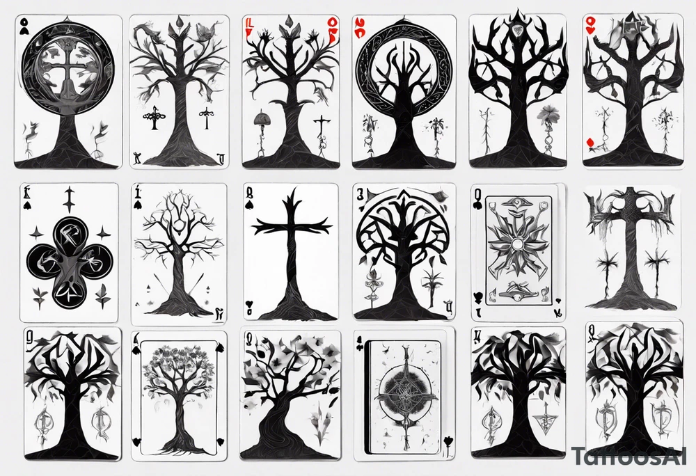 White Tree of Gondor, Geometric symbols, Viking cross, playing cards, flowers, lord of the rings tattoo idea