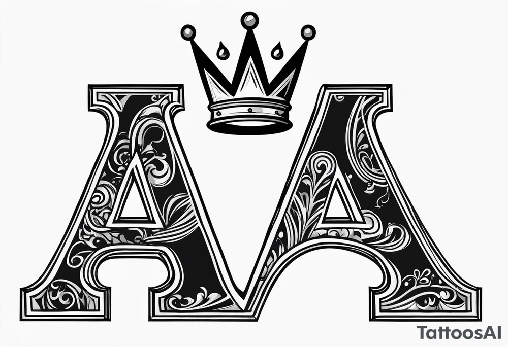 the letter A in cursive with a crown over it that has a money sign in it that can fit on a forearm tattoo idea