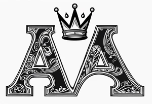the letter A in cursive with a crown over it that has a money sign in it that can fit on a forearm tattoo idea
