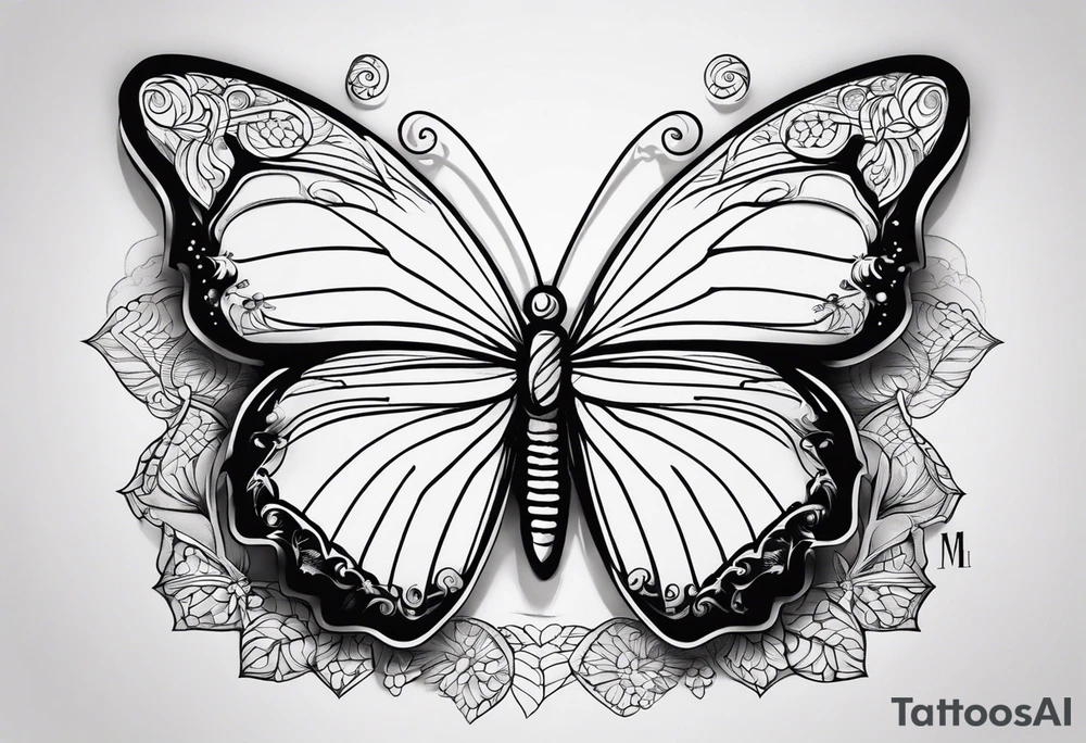 Create a Fine Line tattoo made out of three letter M’s and very pretty maybe a butterfly tattoo idea