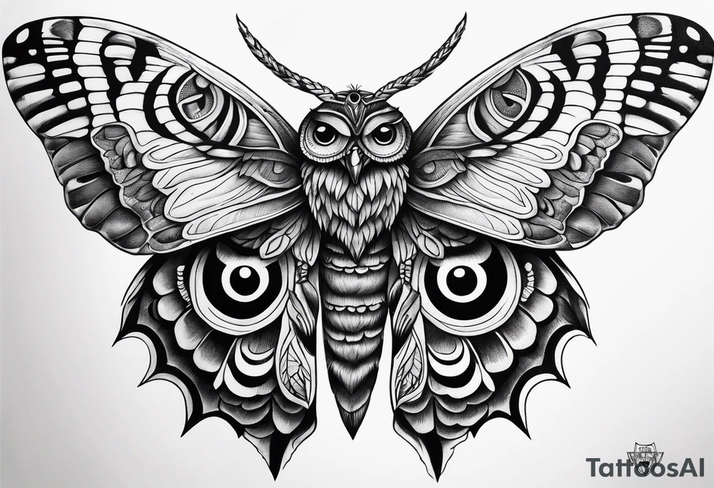 Dead head moth with owl eyes tattoo idea