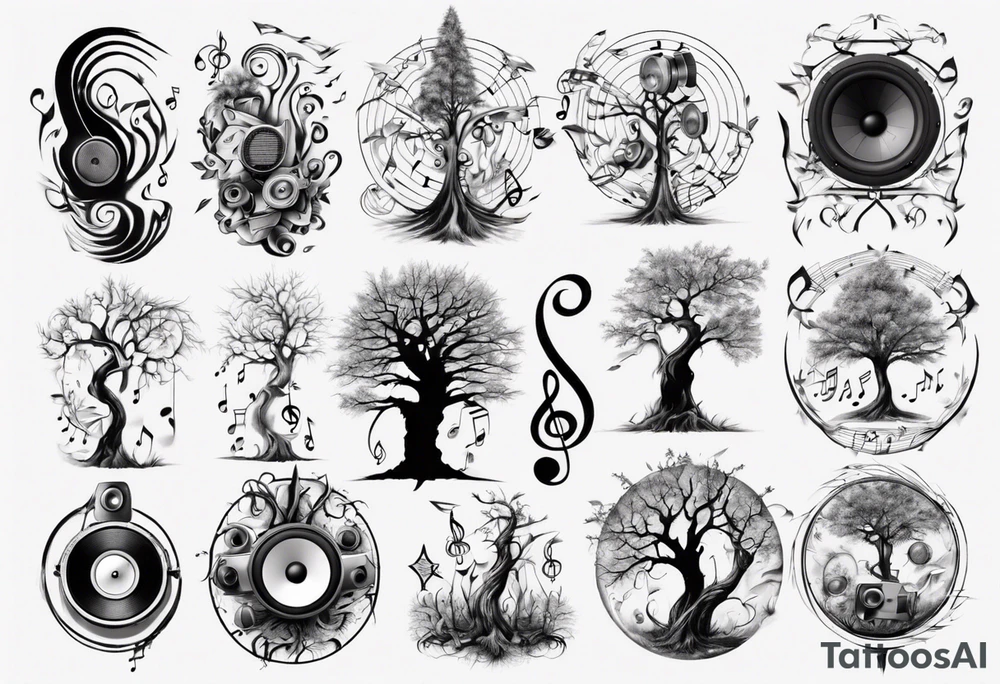 music speaker note tree staff tattoo idea