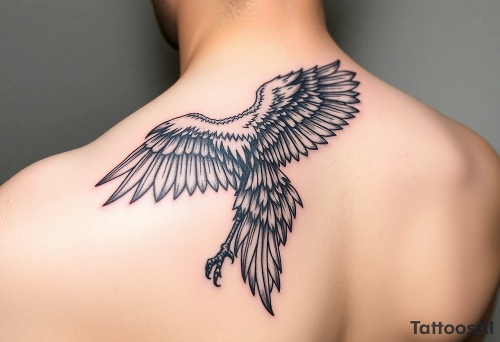 Powerful mythical creature that is half raven half peackock tattoo idea