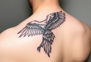 Powerful mythical creature that is half raven half peackock tattoo idea