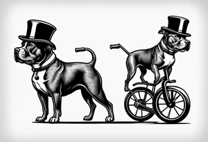 Pittbull wearing a tophat riding a tricycle tattoo idea