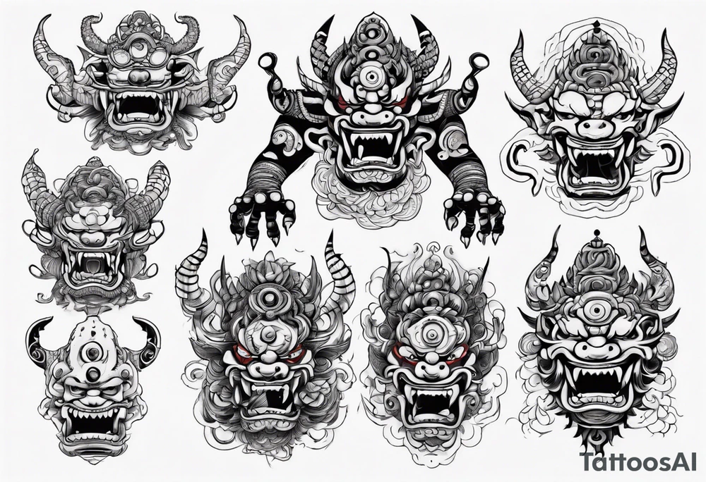 Hindu monster with connecting lines going out of it tattoo idea