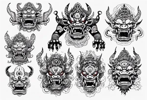 Hindu monster with connecting lines going out of it tattoo idea