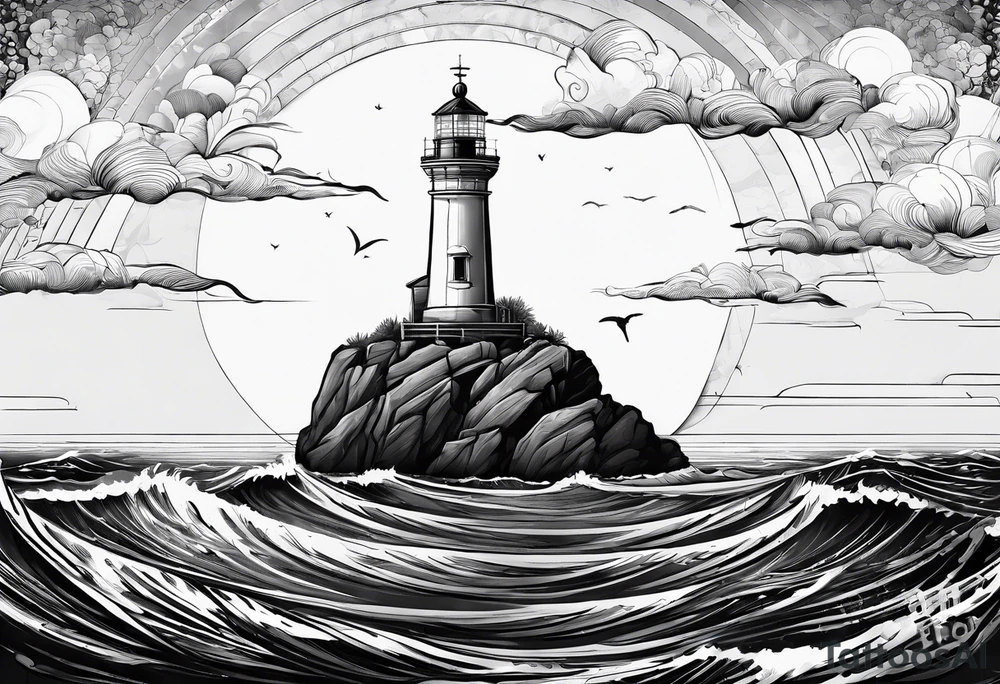 phare maritime sur un petit bateau a voiles. tattoo idea